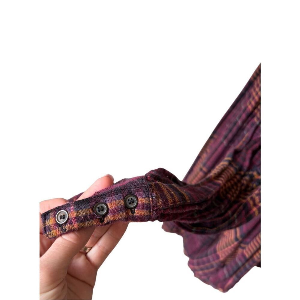 Free People Come On Over Button Down Plaid Top size L Lagenlook Boho Relaxed - Picture 11 of 12